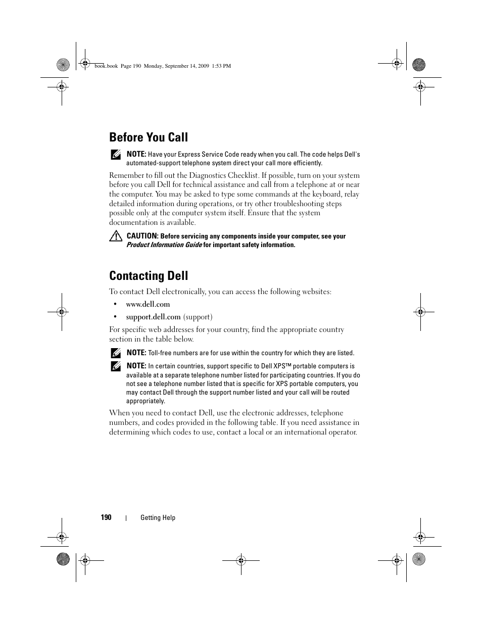 Before you call, Contacting dell | Dell PowerVault DP600 User Manual | Page 190 / 234