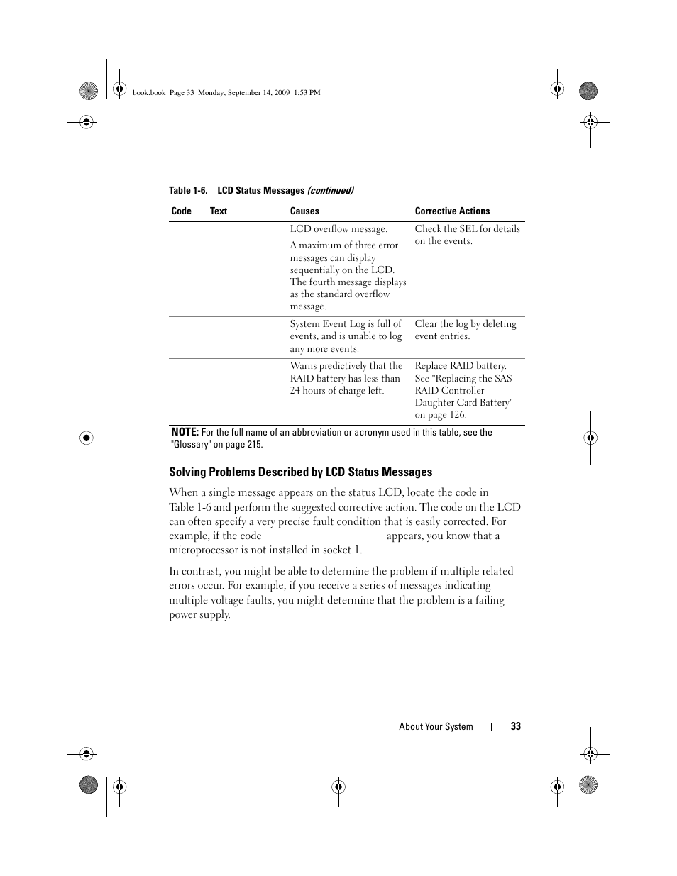 Solving problems described by lcd status messages | Dell PowerVault DP600 User Manual | Page 33 / 234