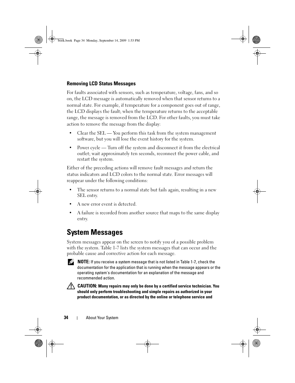 Removing lcd status messages, System messages | Dell PowerVault DP600 User Manual | Page 34 / 234