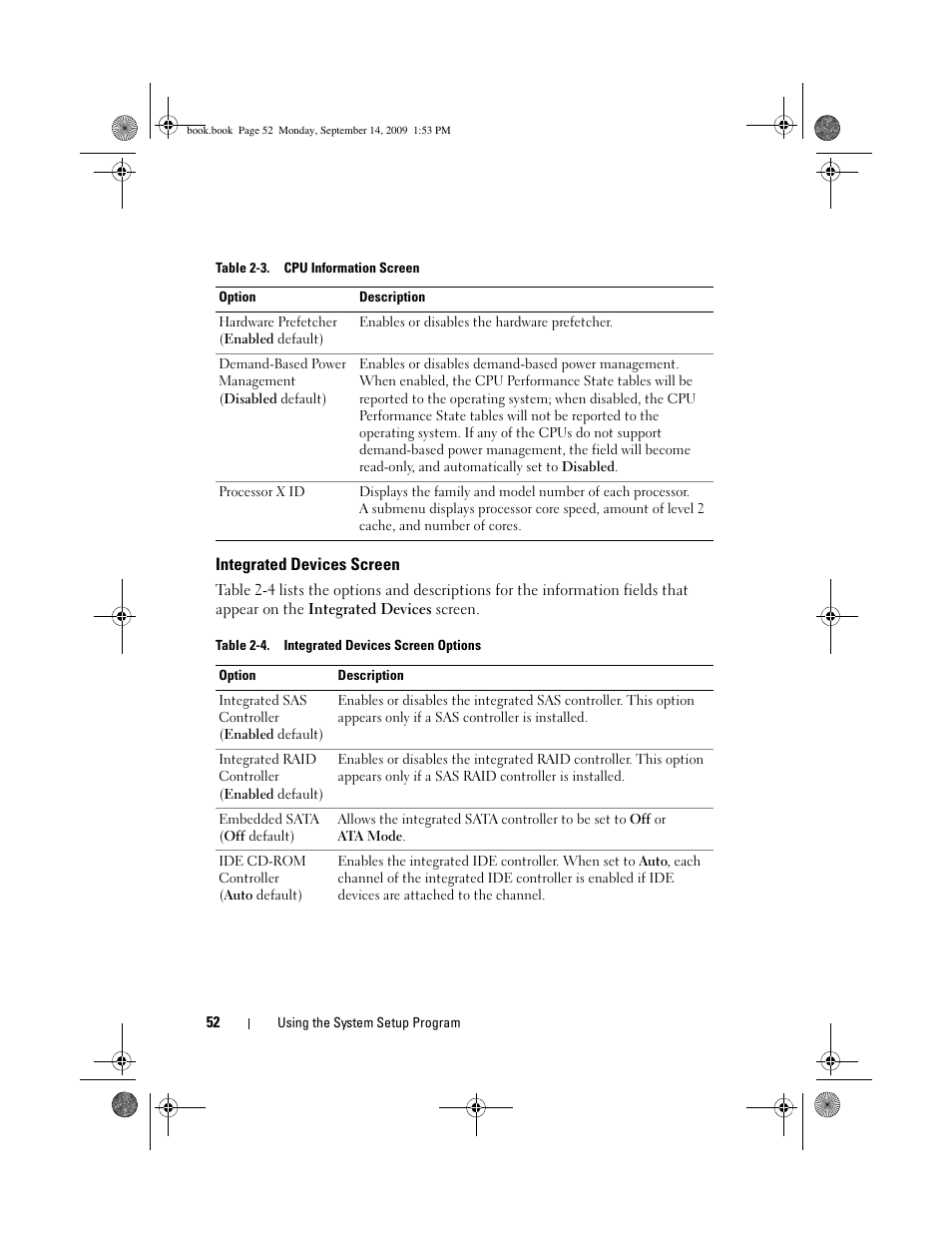 Integrated devices screen | Dell PowerVault DP600 User Manual | Page 52 / 234