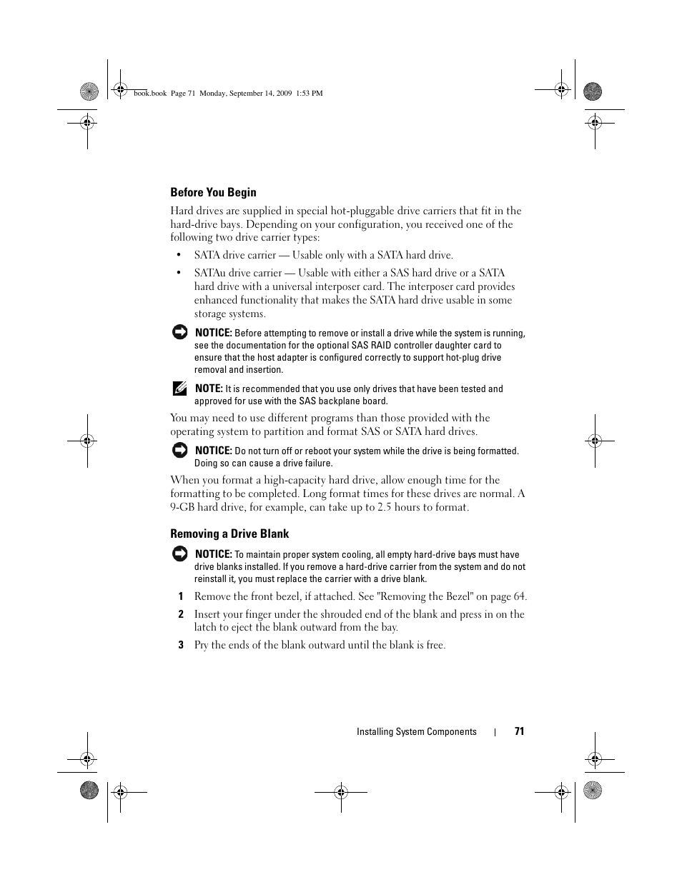 Before you begin, Removing a drive blank | Dell PowerVault DP600 User Manual | Page 71 / 234