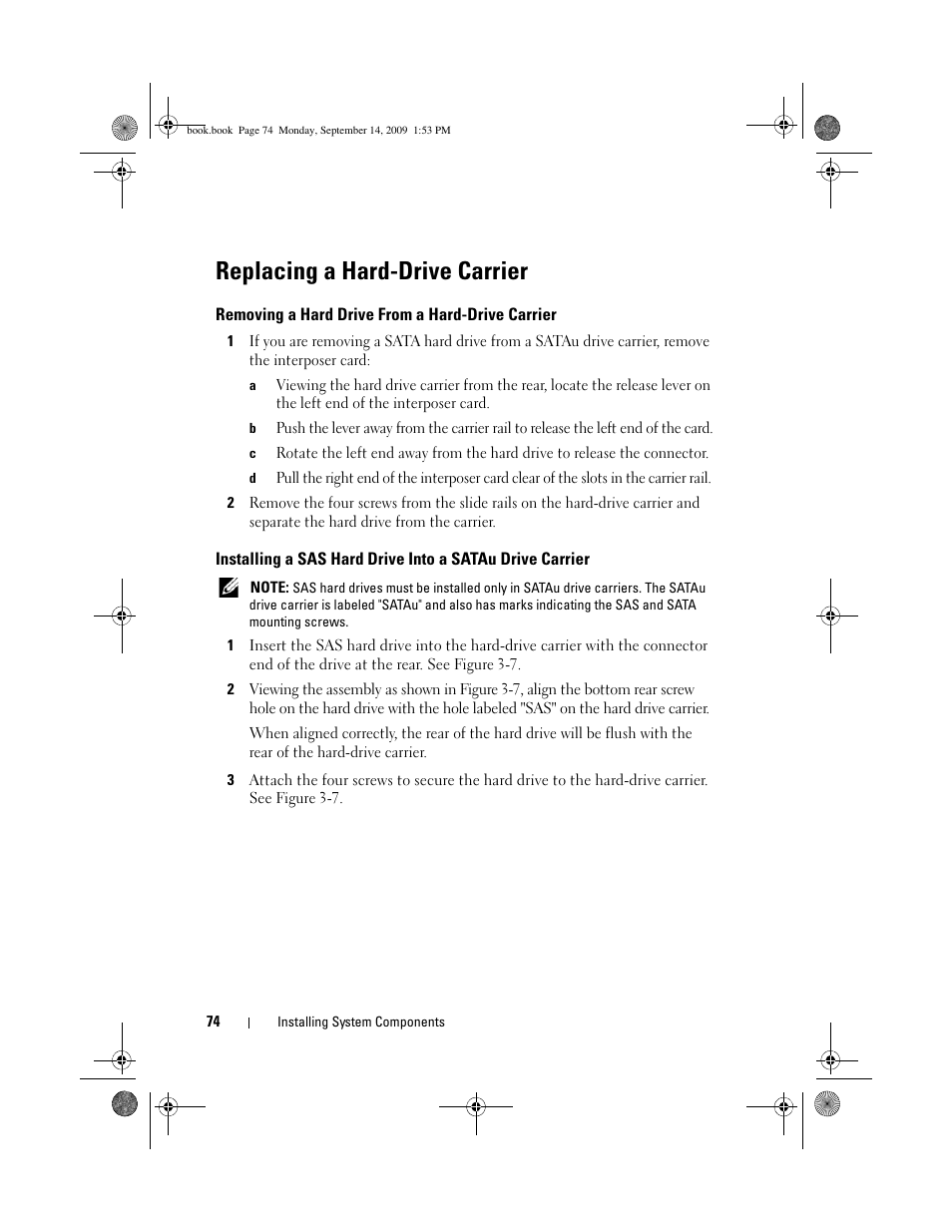 Replacing a hard-drive carrier, Removing a hard drive from a hard-drive carrier | Dell PowerVault DP600 User Manual | Page 74 / 234