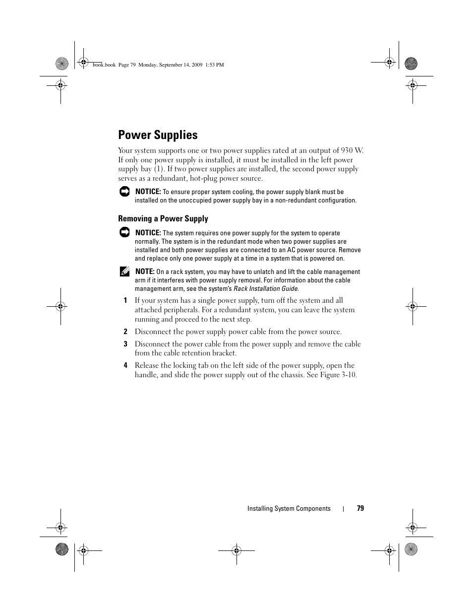Power supplies, Removing a power supply | Dell PowerVault DP600 User Manual | Page 79 / 234