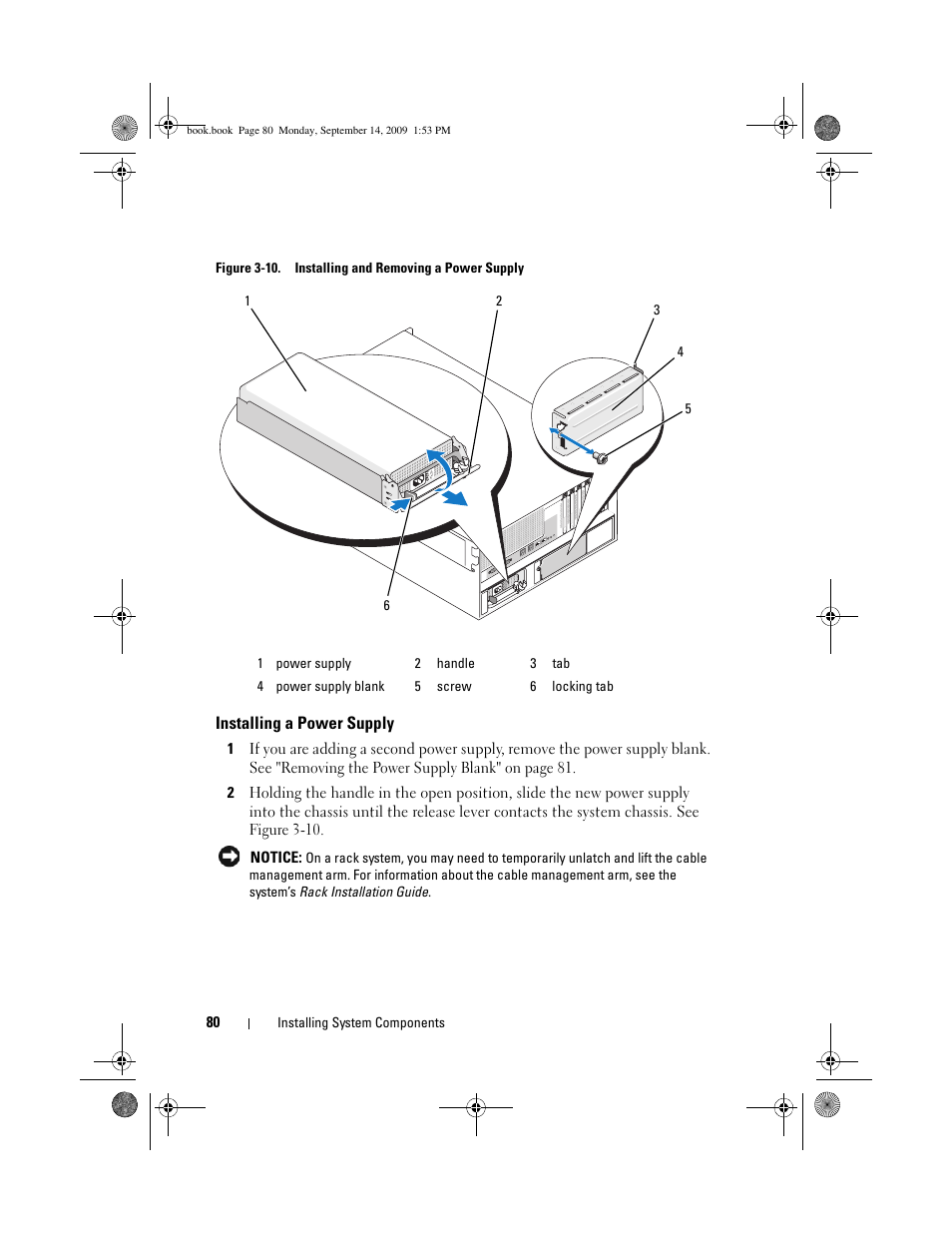 Installing a power supply | Dell PowerVault DP600 User Manual | Page 80 / 234