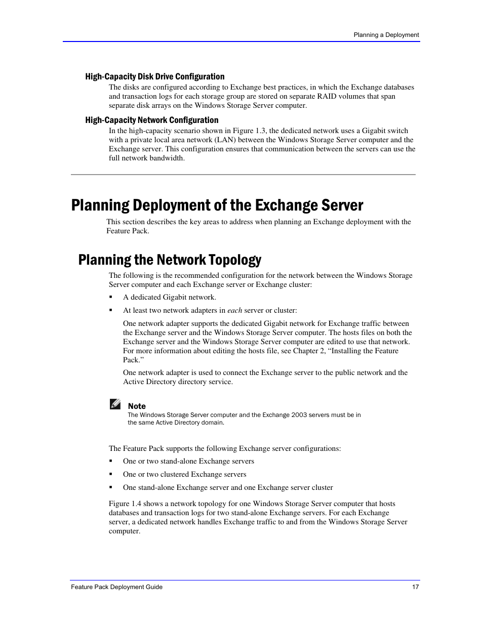 Planning deployment of the exchange server, Planning the network topology | Dell PowerVault 770N (Deskside NAS Appliance) User Manual | Page 17 / 73
