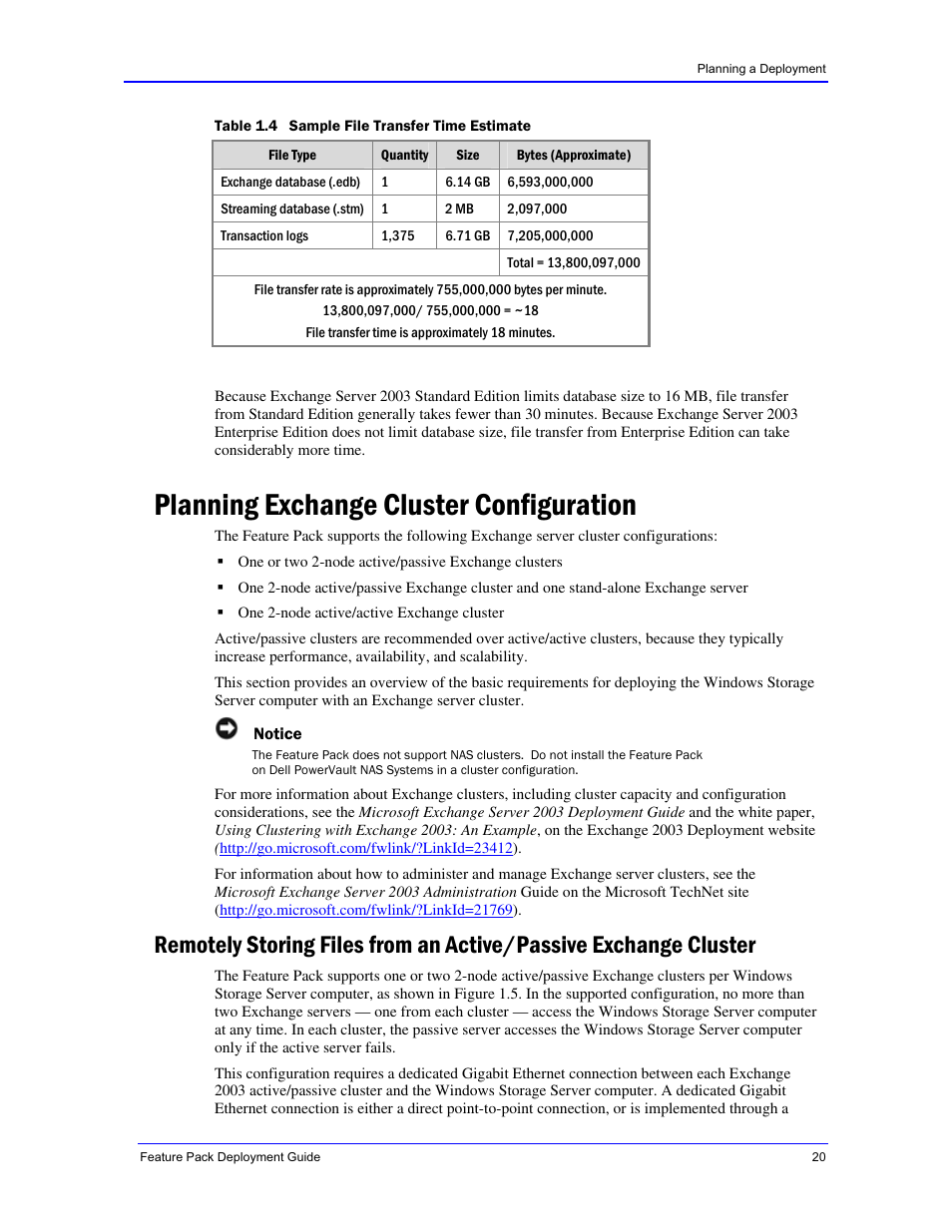 Planning exchange cluster configuration | Dell PowerVault 770N (Deskside NAS Appliance) User Manual | Page 20 / 73