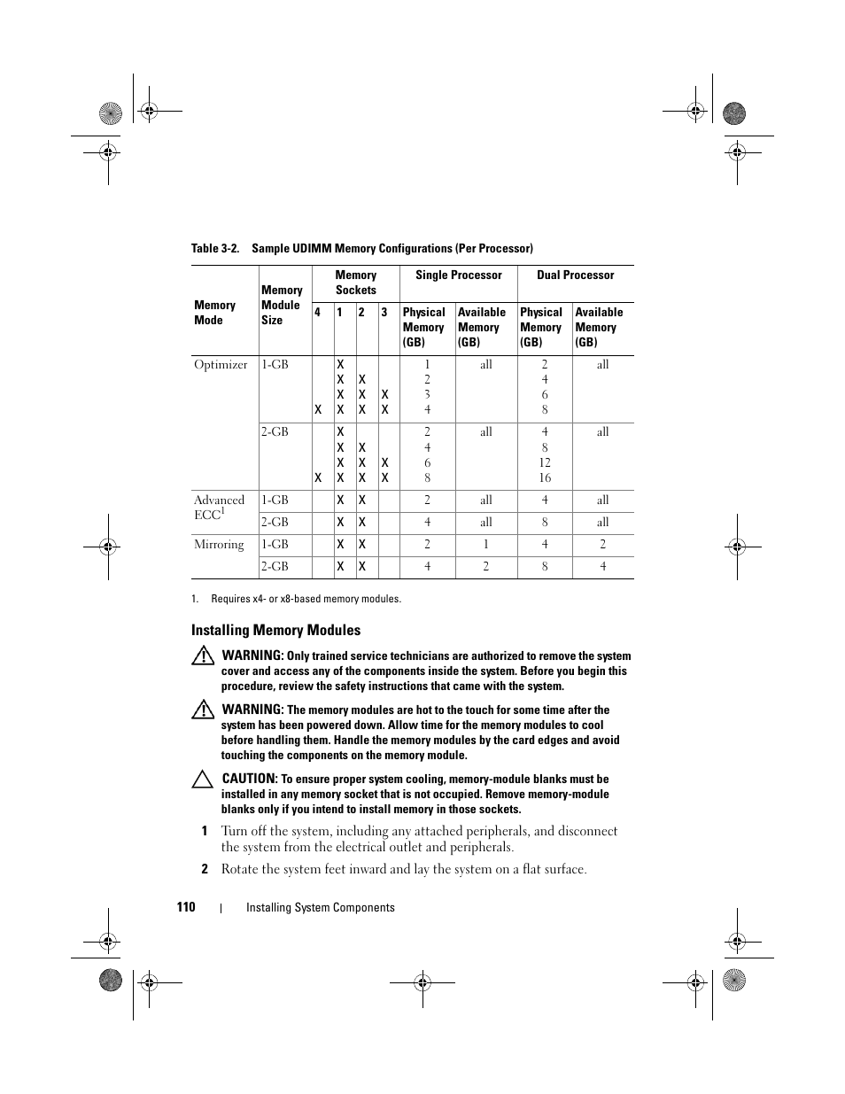 Installing memory modules | Dell PowerEdge T410 User Manual | Page 110 / 204