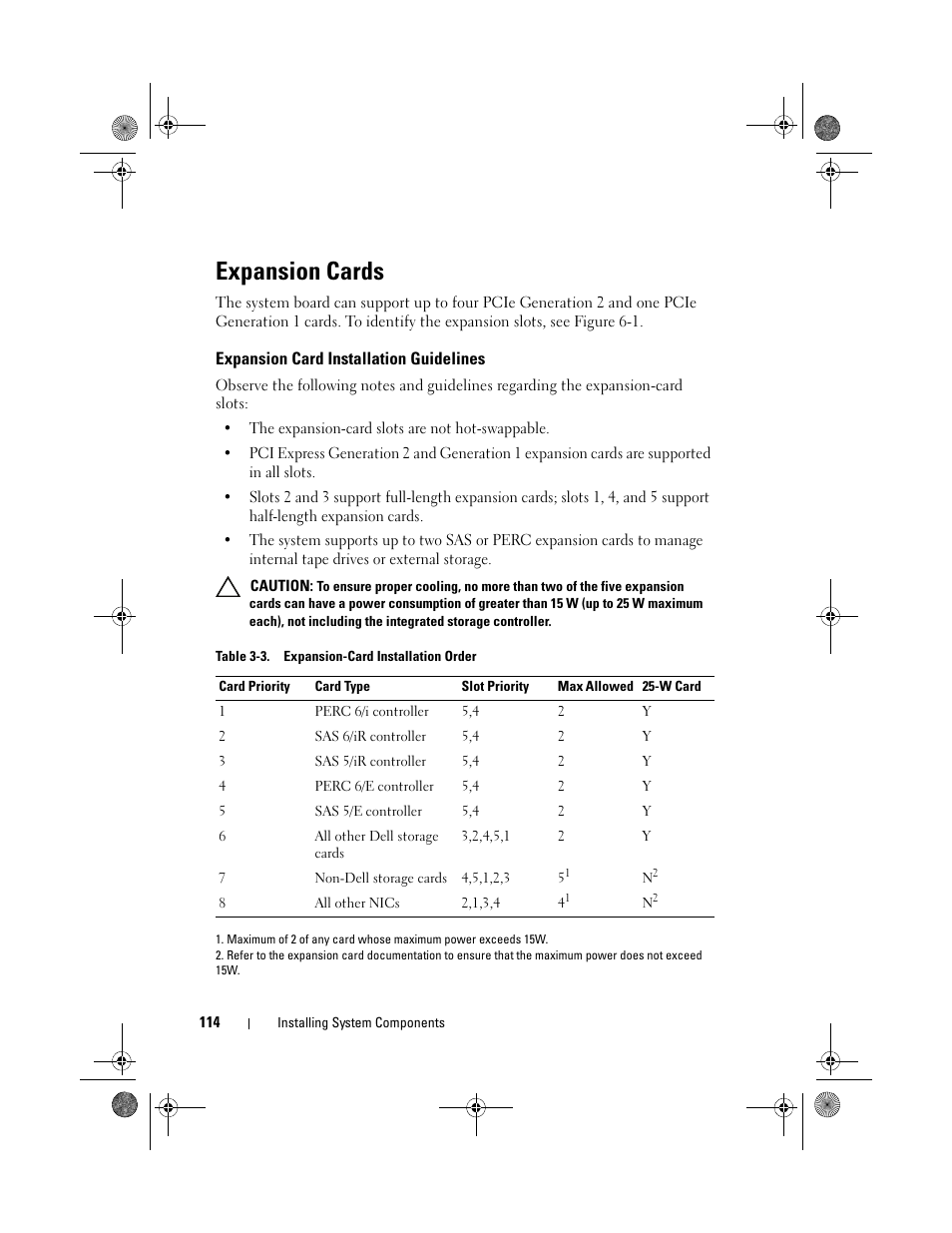 Expansion cards, Expansion card installation guidelines | Dell PowerEdge T410 User Manual | Page 114 / 204