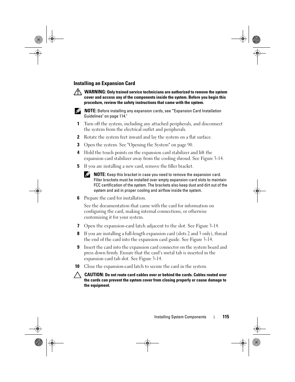 Installing an expansion card | Dell PowerEdge T410 User Manual | Page 115 / 204