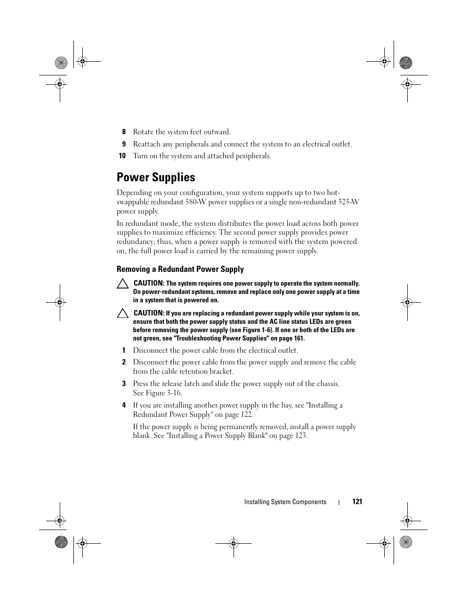 Power supplies, Removing a redundant power supply | Dell PowerEdge T410 User Manual | Page 121 / 204