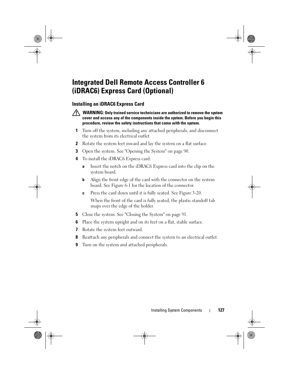 Installing an idrac6 express card | Dell PowerEdge T410 User Manual | Page 127 / 204