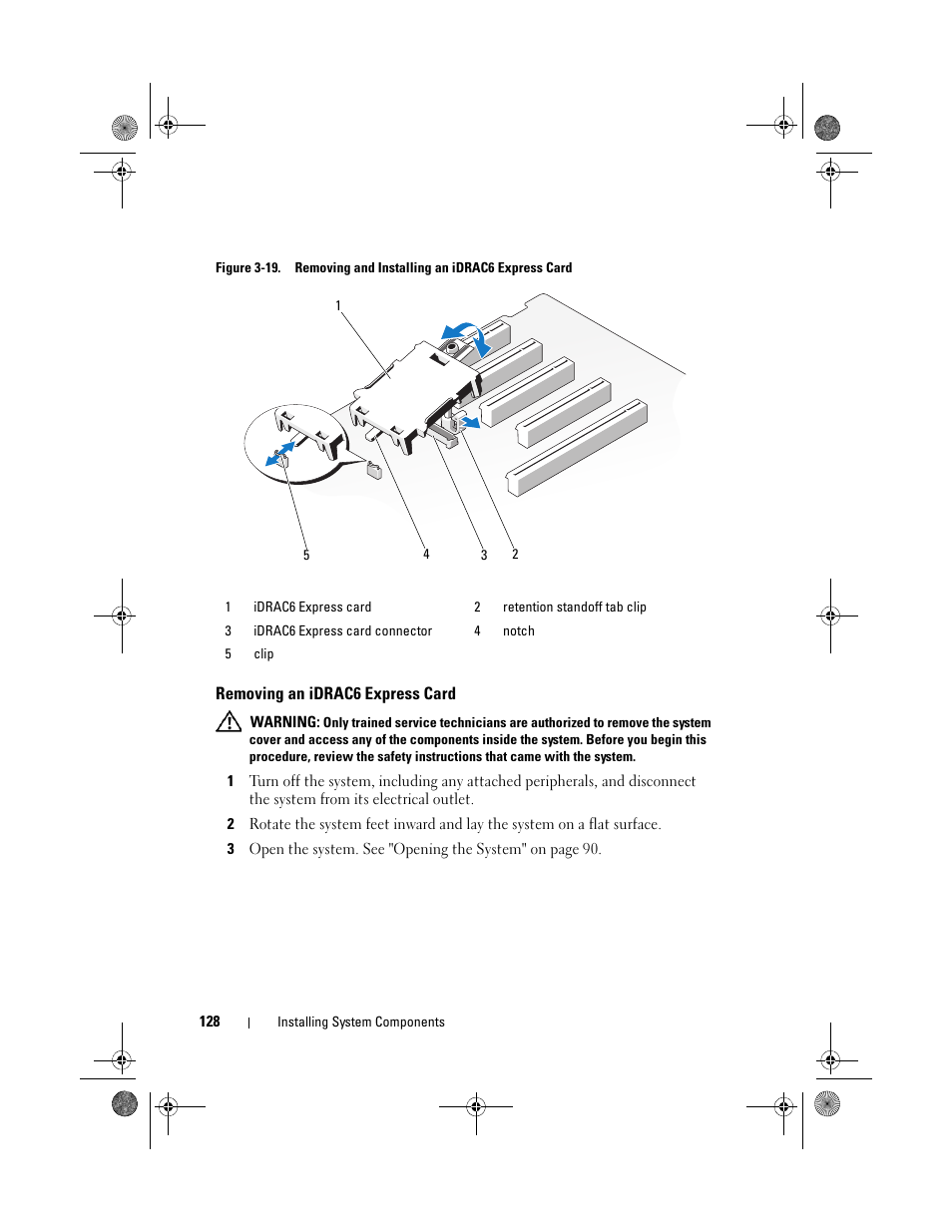 Removing an idrac6 express card | Dell PowerEdge T410 User Manual | Page 128 / 204