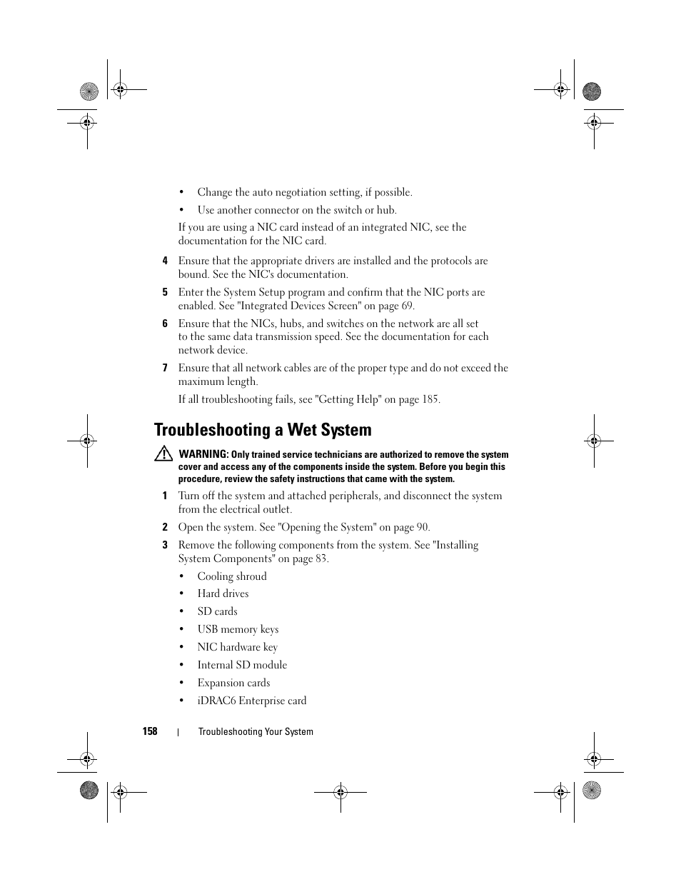 Troubleshooting a wet system | Dell PowerEdge T410 User Manual | Page 160 / 204