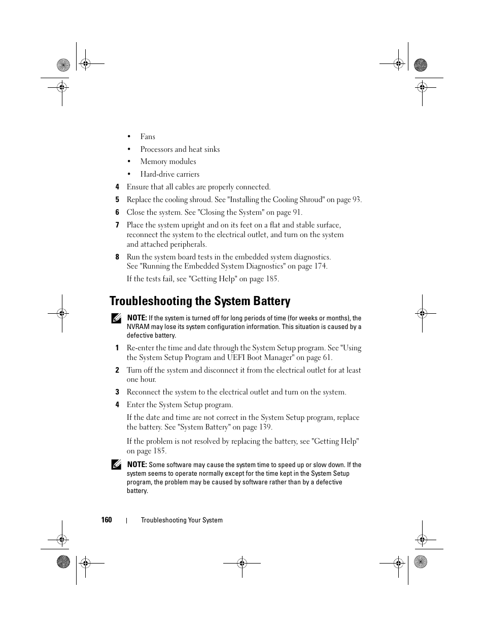 Troubleshooting the system battery, Ee "troubleshooting the | Dell PowerEdge T410 User Manual | Page 162 / 204