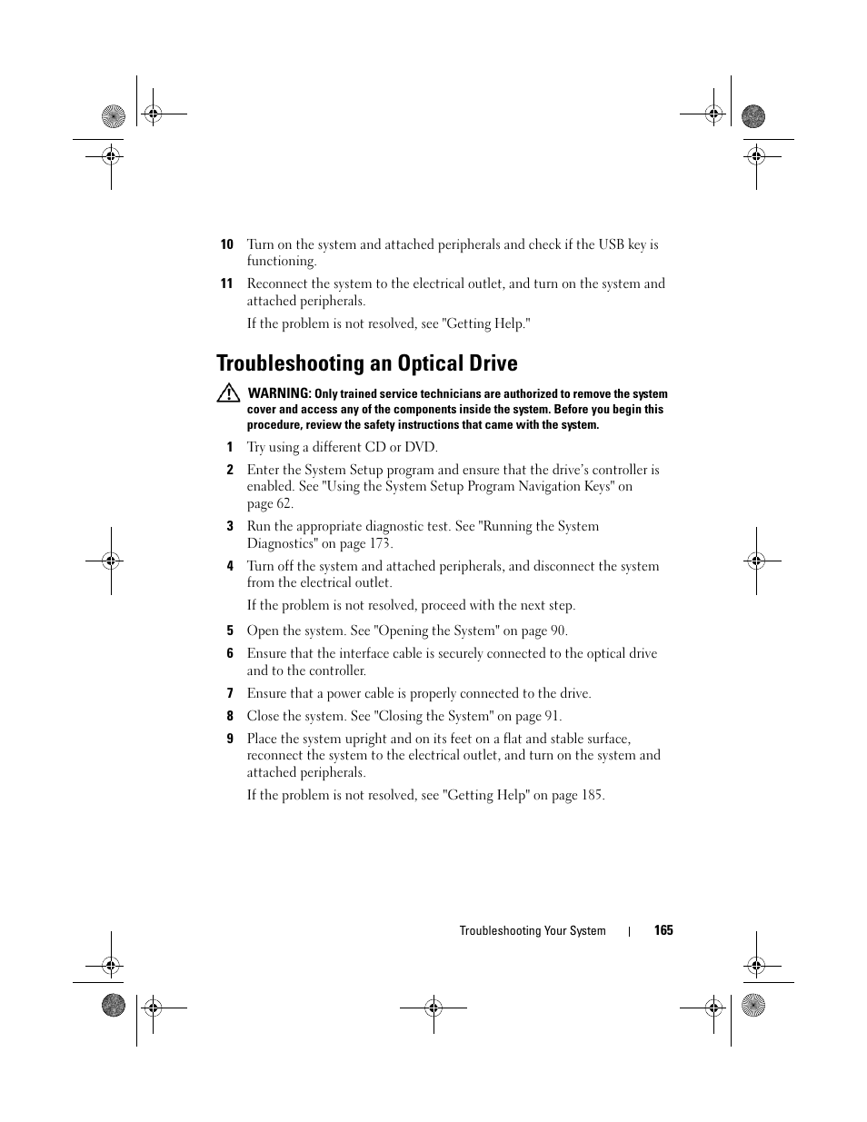 Troubleshooting an optical drive | Dell PowerEdge T410 User Manual | Page 167 / 204