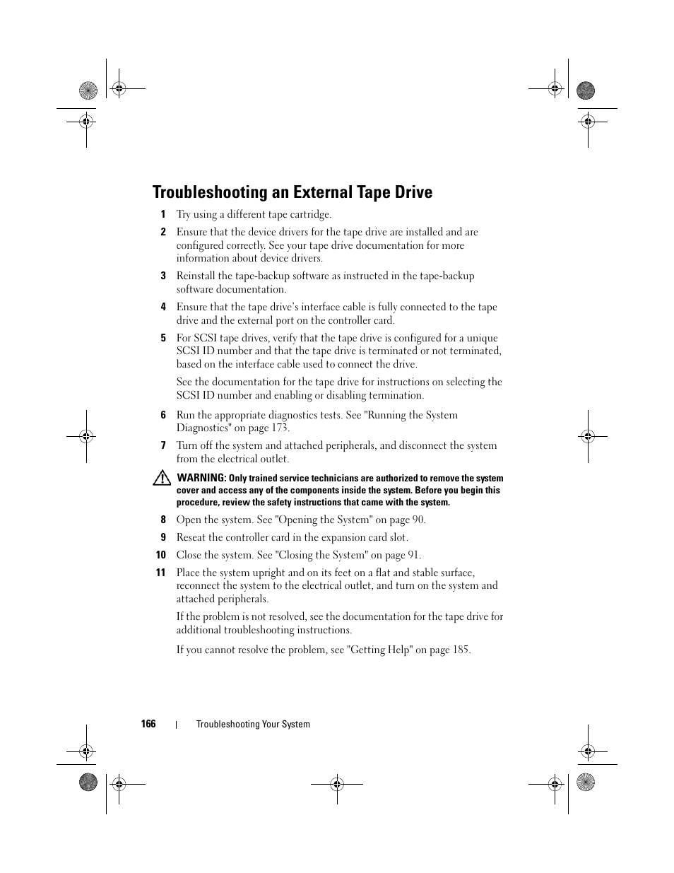 Troubleshooting an external tape drive | Dell PowerEdge T410 User Manual | Page 168 / 204