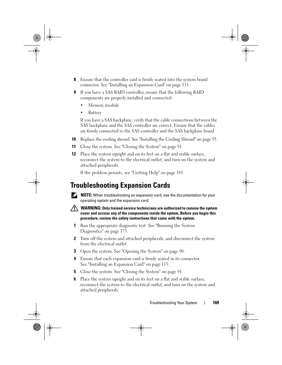 Troubleshooting expansion cards | Dell PowerEdge T410 User Manual | Page 171 / 204