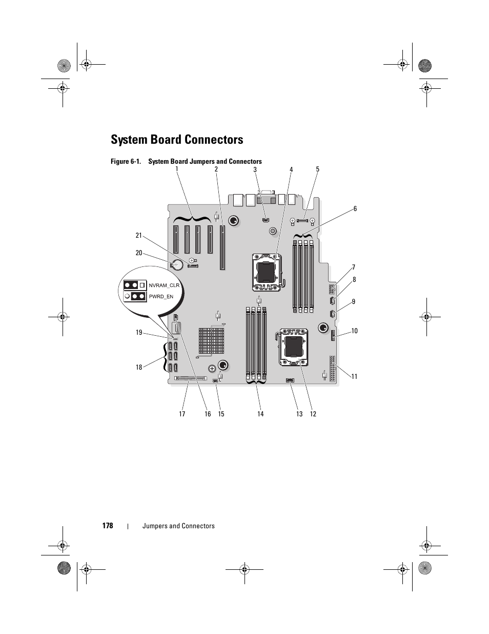 System board connectors, Figure 6-1 for jumper, Stem. see figure 6-1 for | D. see figure 6-1, Ets. see figure 6-1 | Dell PowerEdge T410 User Manual | Page 180 / 204