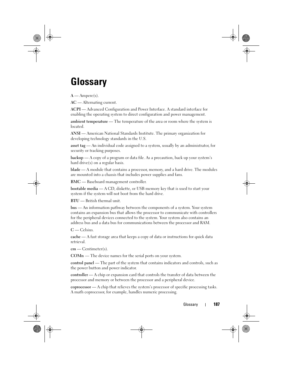 Glossary | Dell PowerEdge T410 User Manual | Page 189 / 204