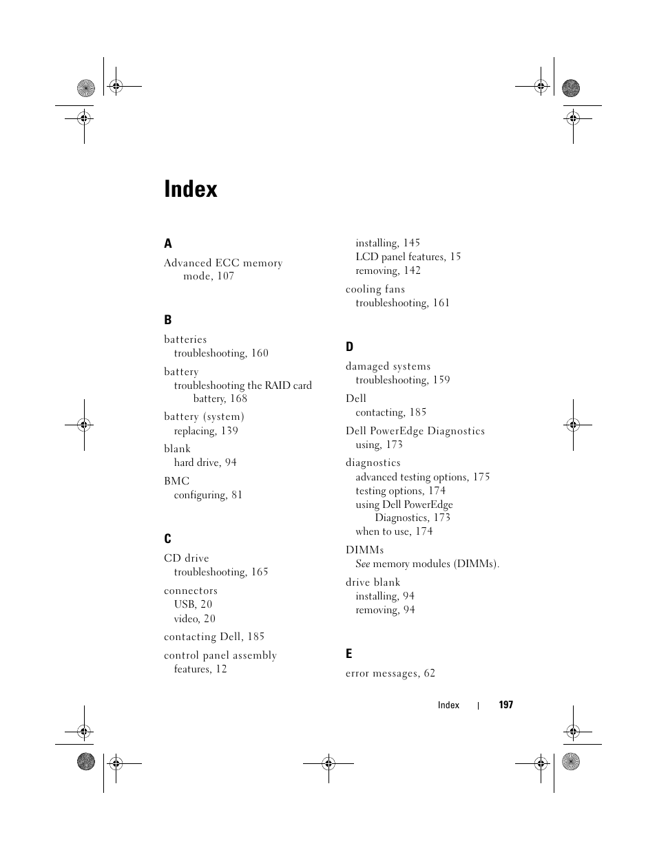 Index | Dell PowerEdge T410 User Manual | Page 199 / 204