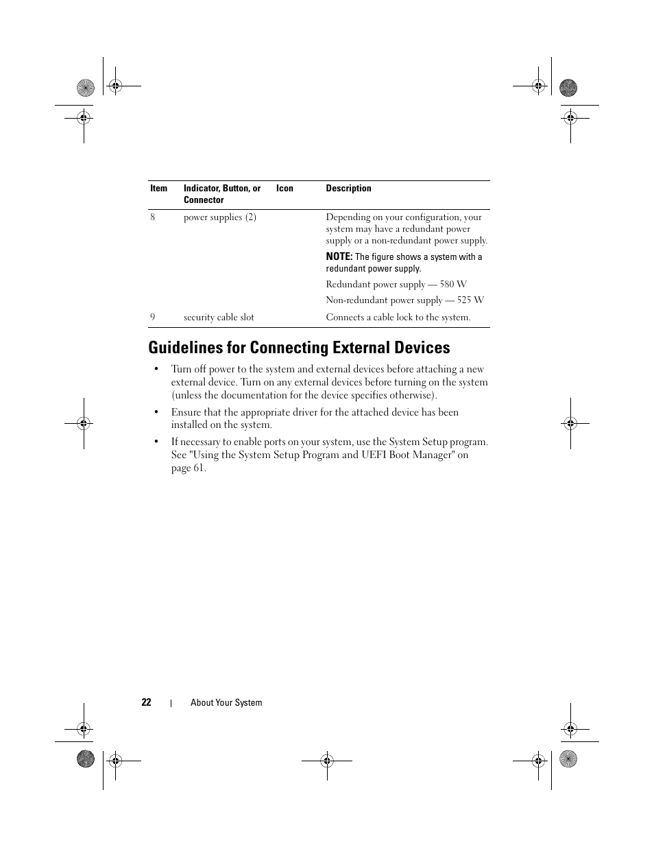 Guidelines for connecting external devices | Dell PowerEdge T410 User Manual | Page 22 / 204