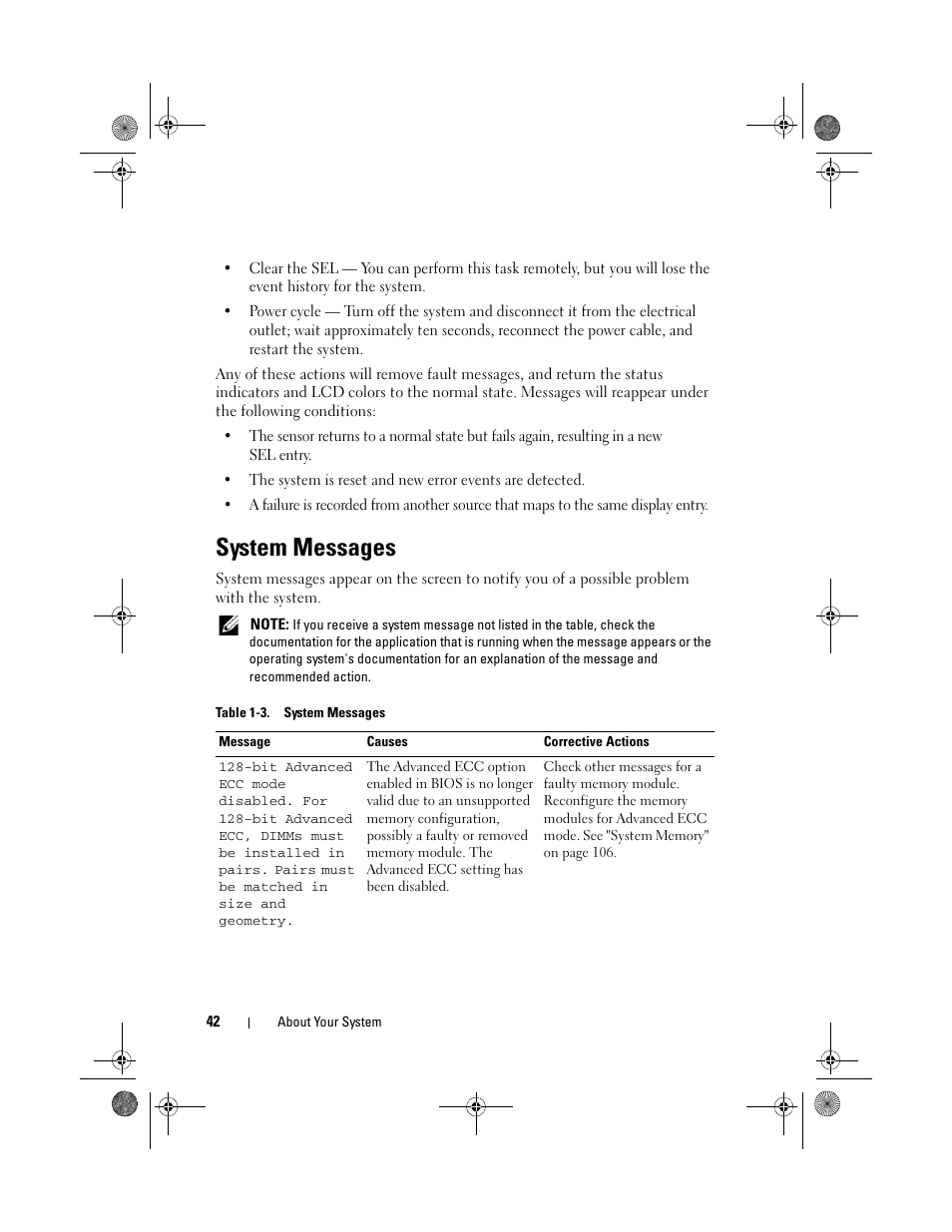 System messages | Dell PowerEdge T410 User Manual | Page 42 / 204