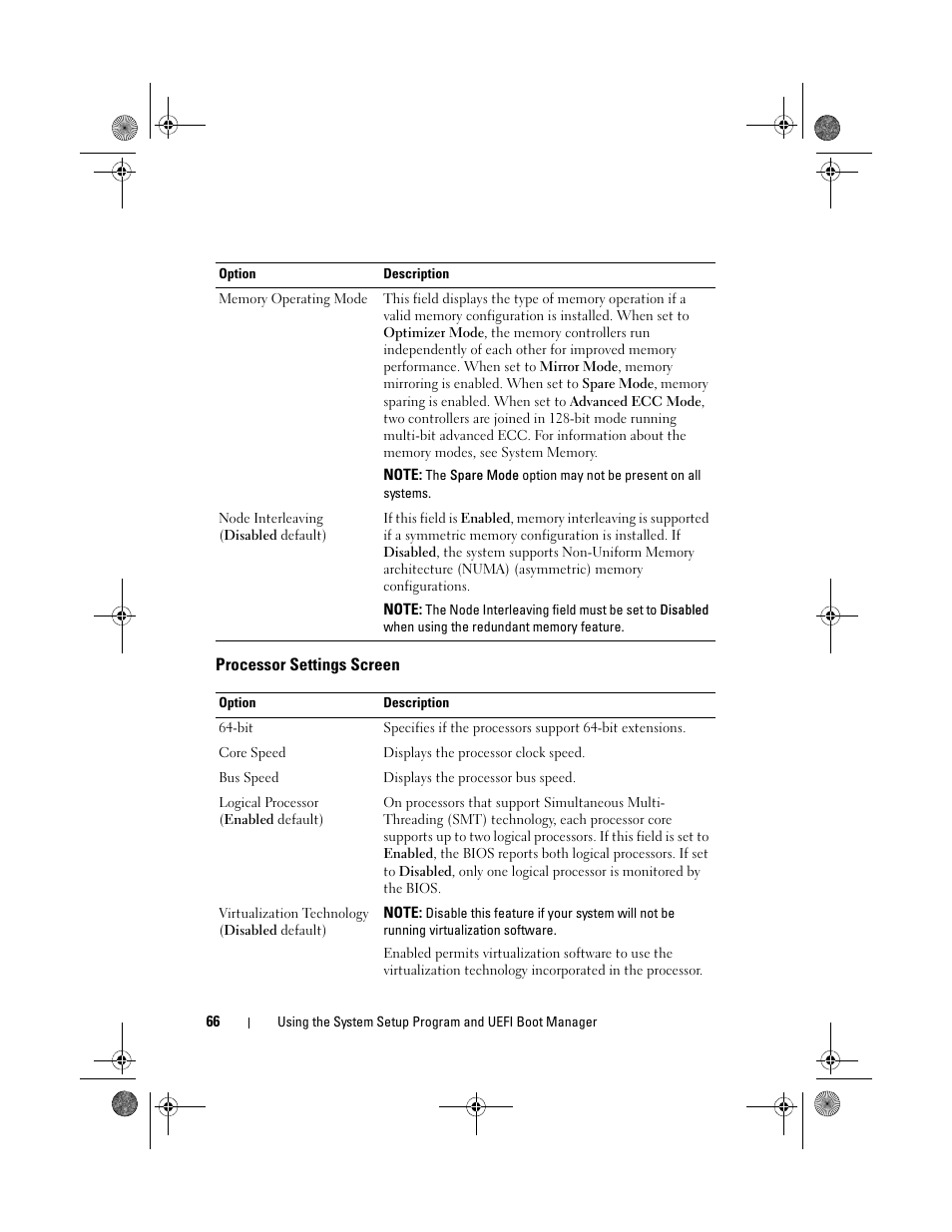 Processor settings screen | Dell PowerEdge T410 User Manual | Page 66 / 204