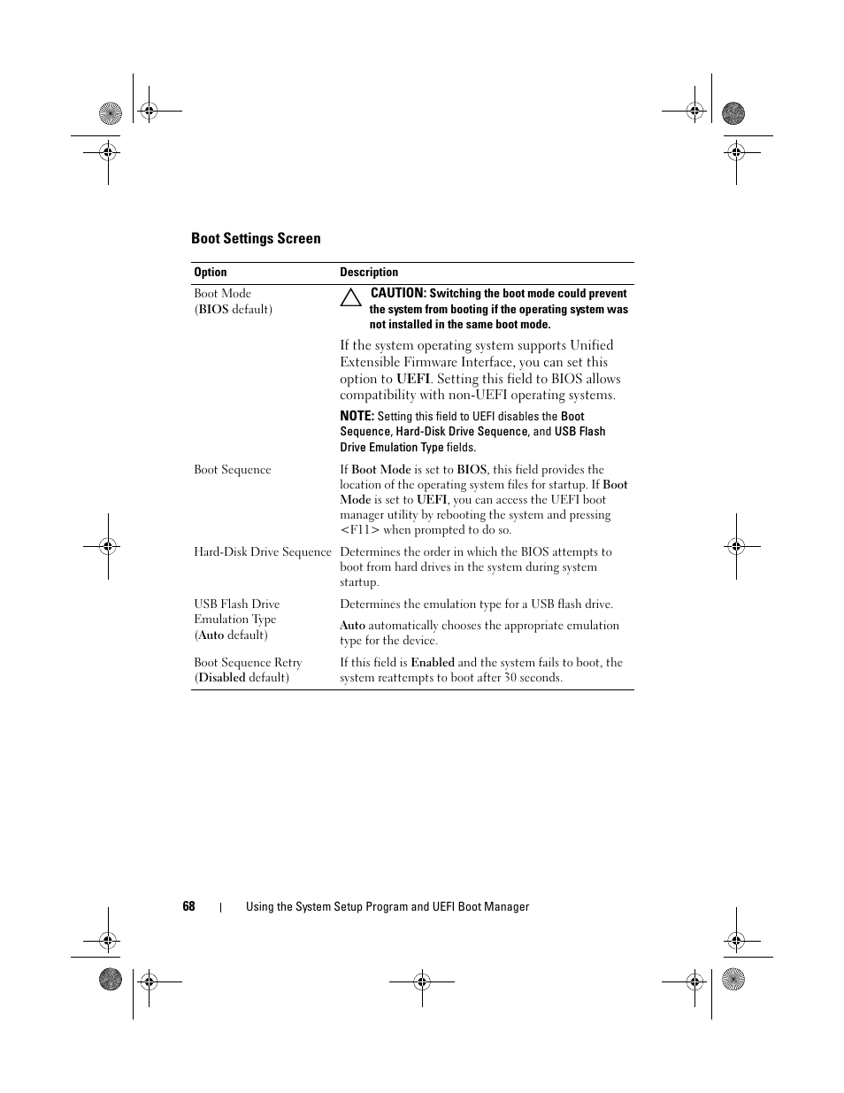 Boot settings screen | Dell PowerEdge T410 User Manual | Page 68 / 204