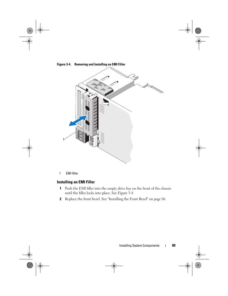 Installing an emi filler | Dell PowerEdge T410 User Manual | Page 89 / 204