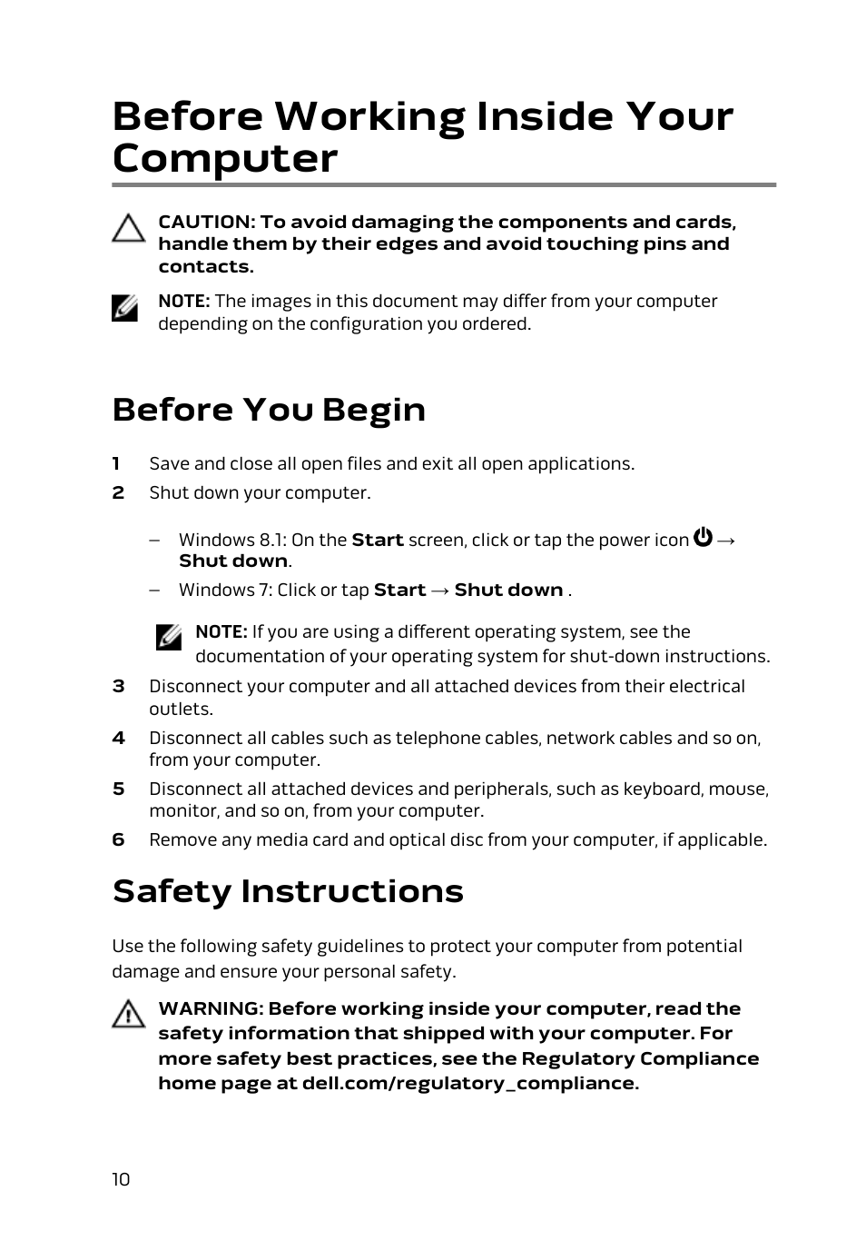 Before working inside your computer, Before you begin, Safety instructions | Dell Alienware 13 (Late 2014) User Manual | Page 10 / 119