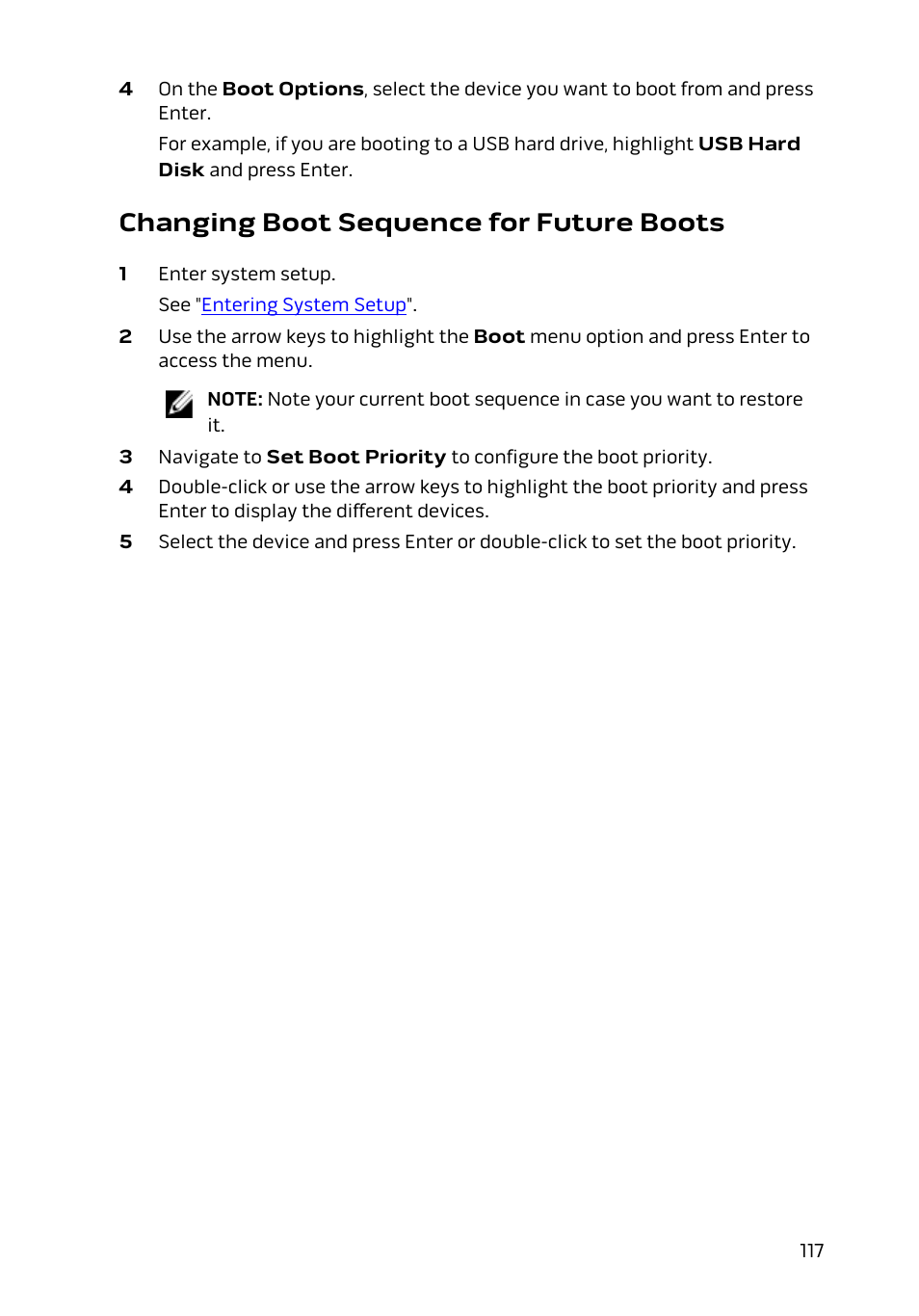 Changing boot sequence for future boots | Dell Alienware 13 (Late 2014) User Manual | Page 117 / 119