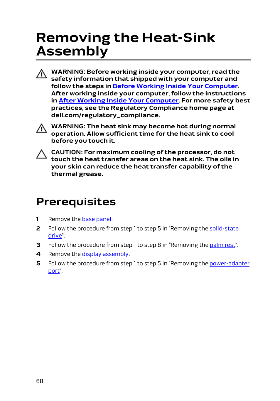 Removing the heat-sink assembly, Prerequisites | Dell Alienware 13 (Late 2014) User Manual | Page 68 / 119