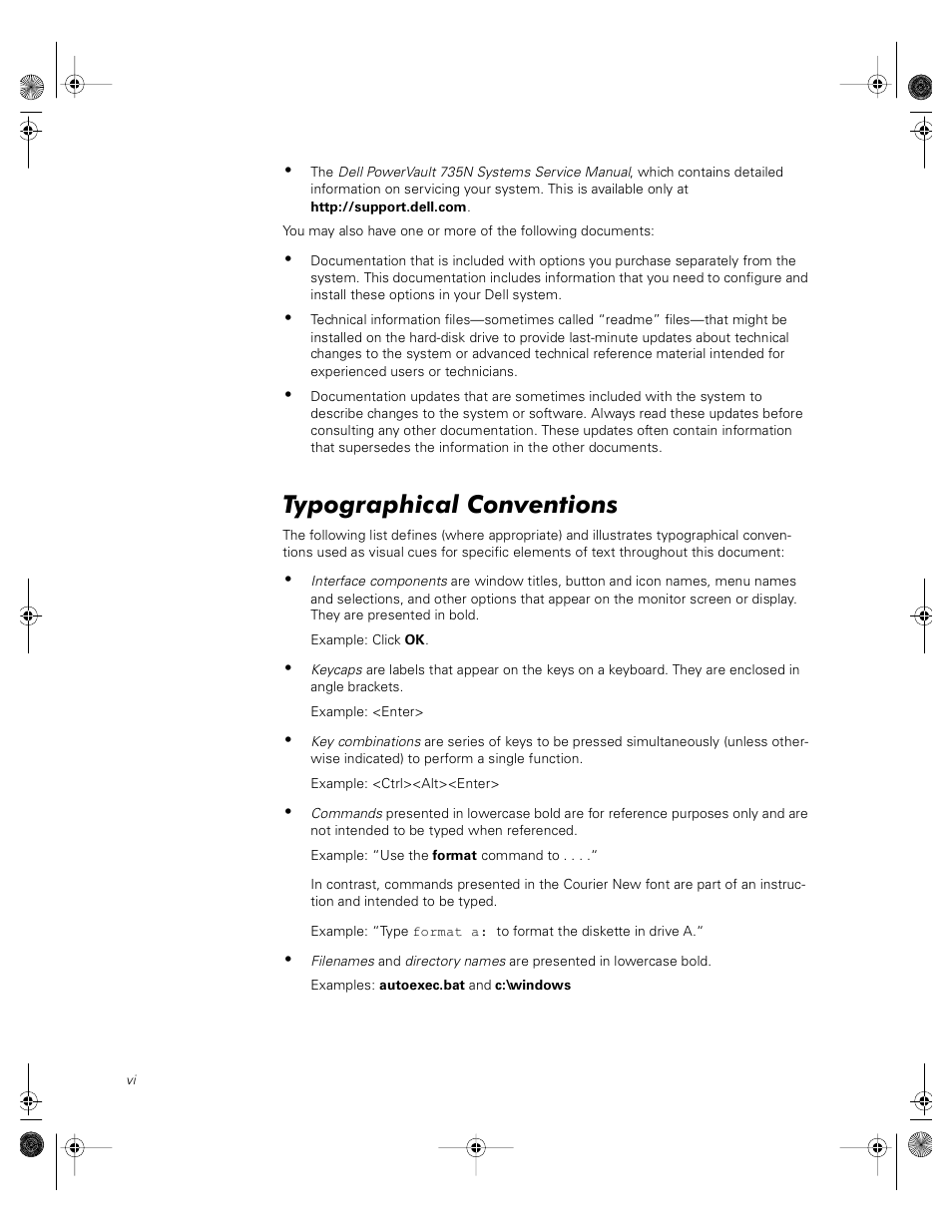 Typographical conventions | Dell PowerVault 735N (Rackmount NAS Appliance) User Manual | Page 4 / 118