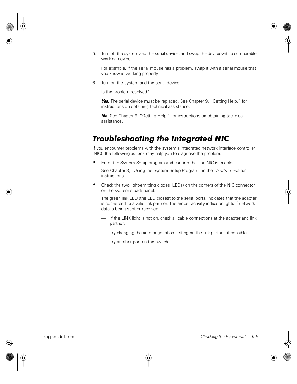 Troubleshooting the integrated nic | Dell PowerVault 735N (Rackmount NAS Appliance) User Manual | Page 45 / 118