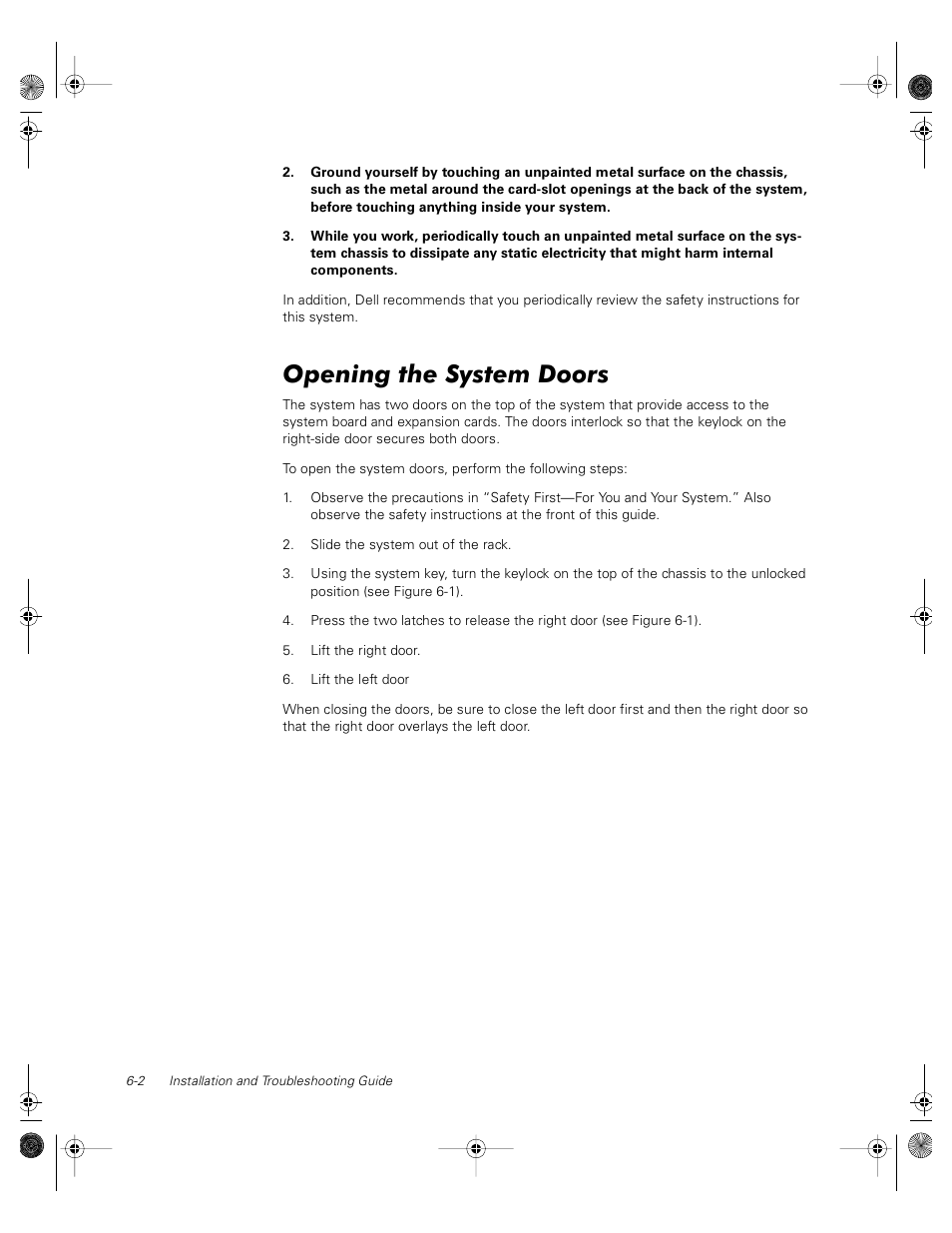 Opening the system doors | Dell PowerVault 735N (Rackmount NAS Appliance) User Manual | Page 48 / 118