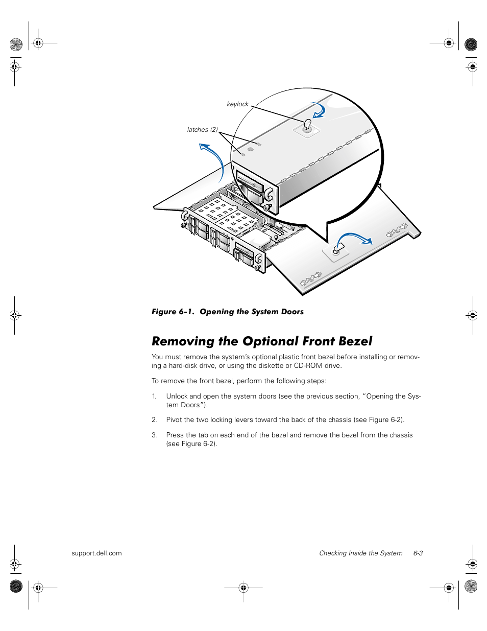 Removing the optional front bezel | Dell PowerVault 735N (Rackmount NAS Appliance) User Manual | Page 49 / 118