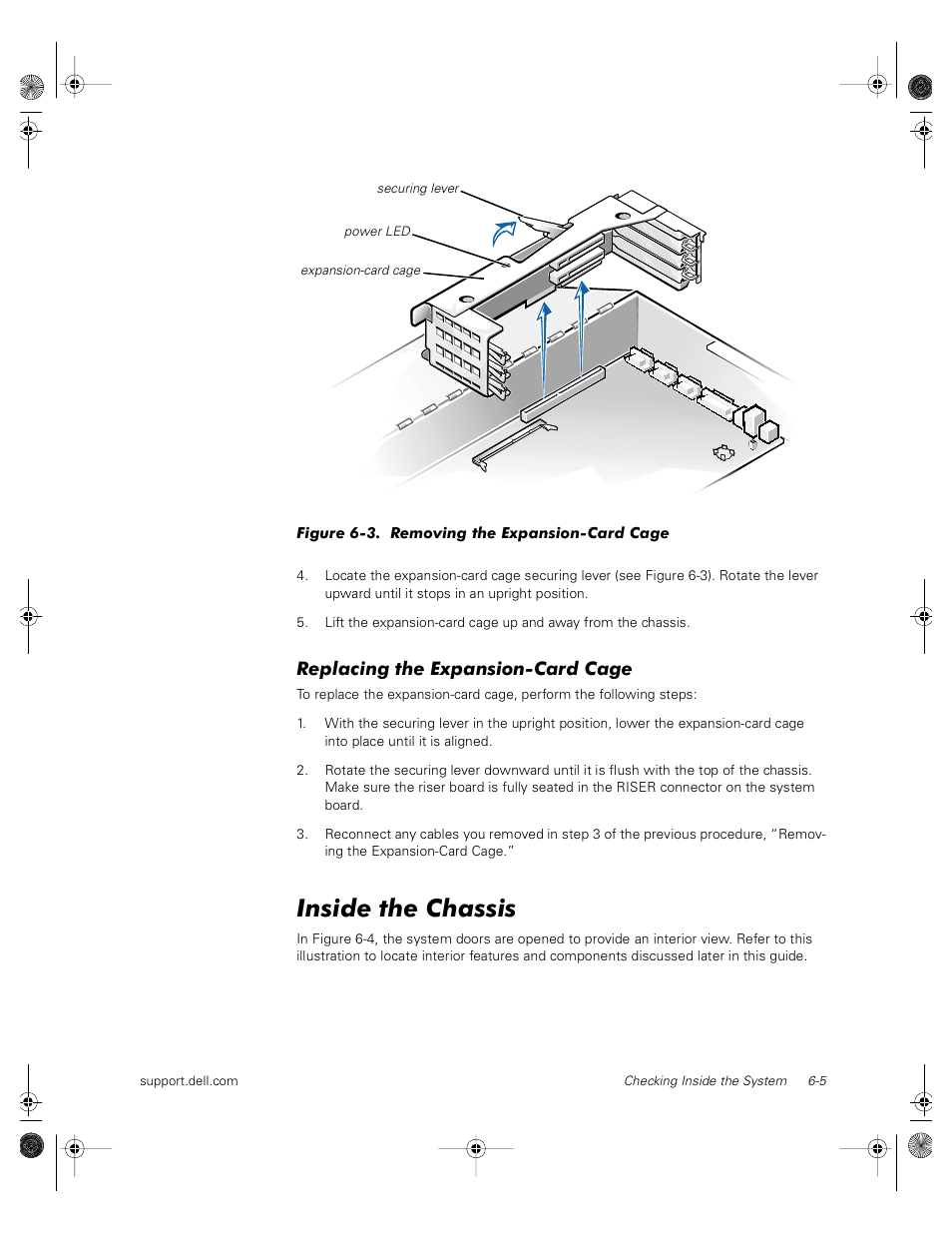 Replacing the expansion-card cage, Inside the chassis | Dell PowerVault 735N (Rackmount NAS Appliance) User Manual | Page 51 / 118