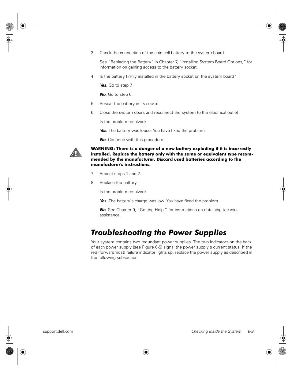 Troubleshooting the power supplies | Dell PowerVault 735N (Rackmount NAS Appliance) User Manual | Page 55 / 118