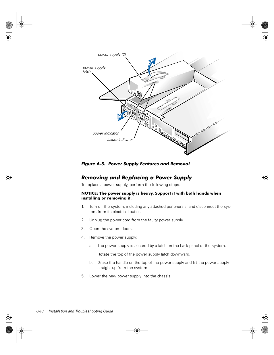 Removing and replacing a power supply, Figure 6-5) | Dell PowerVault 735N (Rackmount NAS Appliance) User Manual | Page 56 / 118