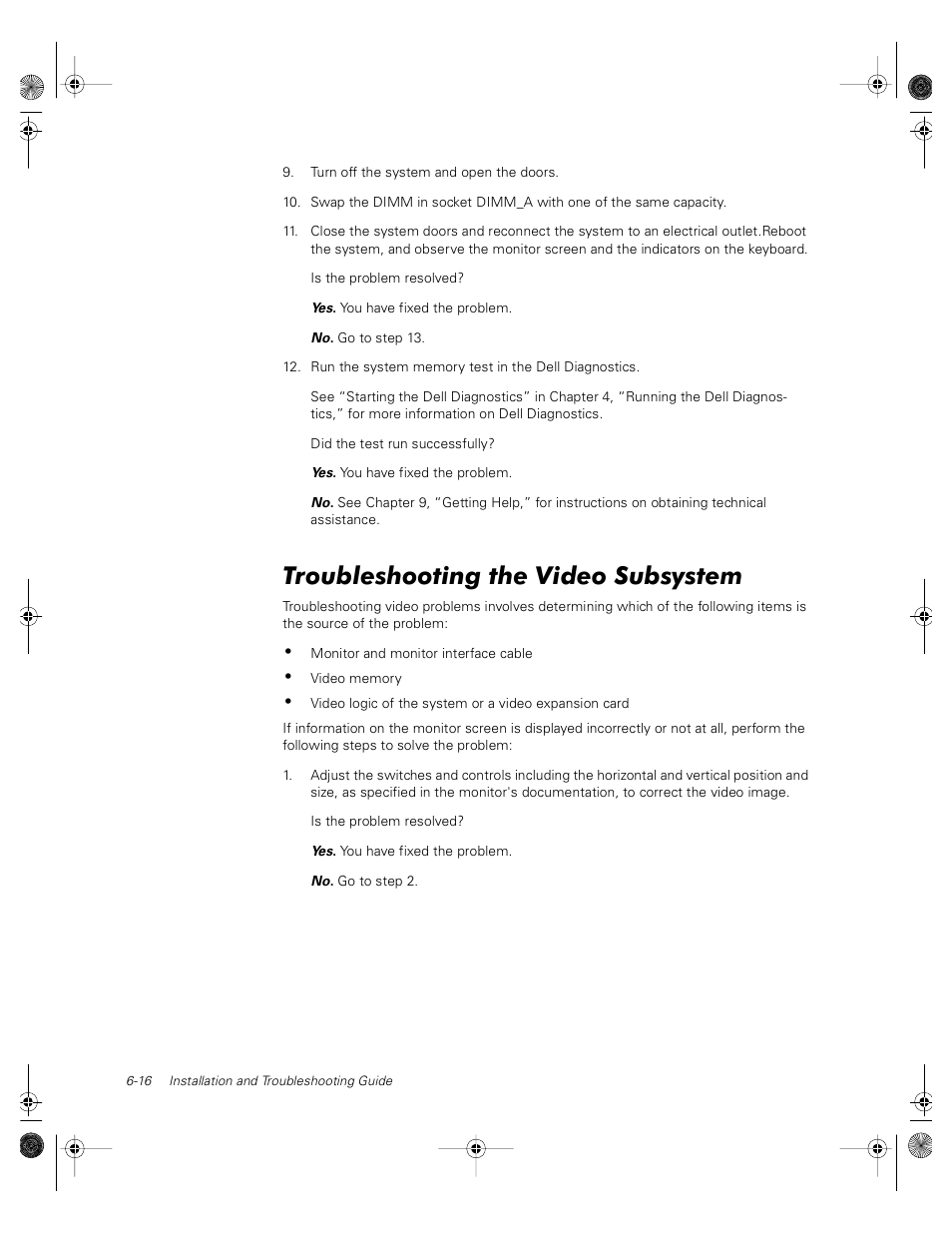 Troubleshooting the video subsystem | Dell PowerVault 735N (Rackmount NAS Appliance) User Manual | Page 62 / 118