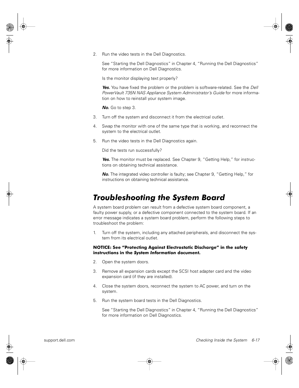 Troubleshooting the system board | Dell PowerVault 735N (Rackmount NAS Appliance) User Manual | Page 63 / 118