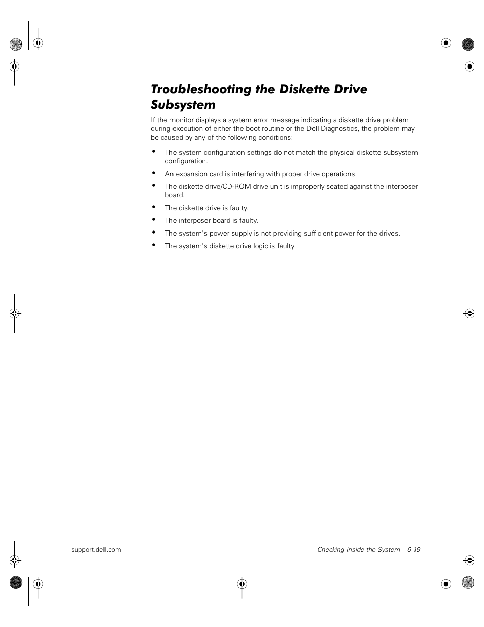 Troubleshooting the diskette drive subsystem | Dell PowerVault 735N (Rackmount NAS Appliance) User Manual | Page 65 / 118