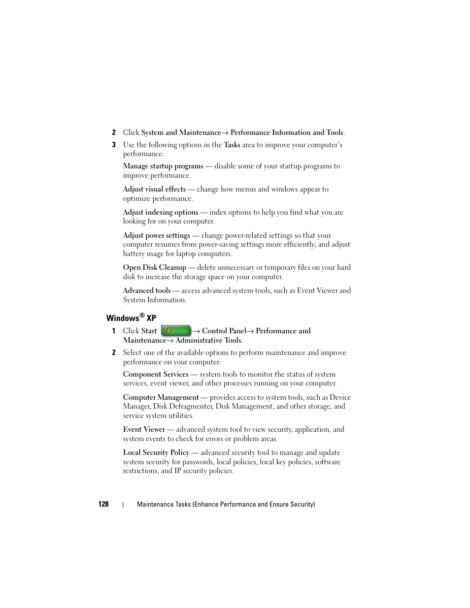 Windows® xp, Windows | Dell Studio 1747 (Late 2009) User Manual | Page 128 / 354
