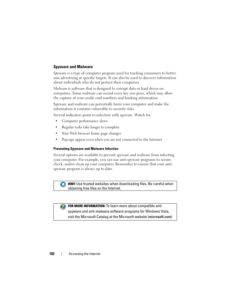 Spyware and malware | Dell Studio 1747 (Late 2009) User Manual | Page 182 / 354