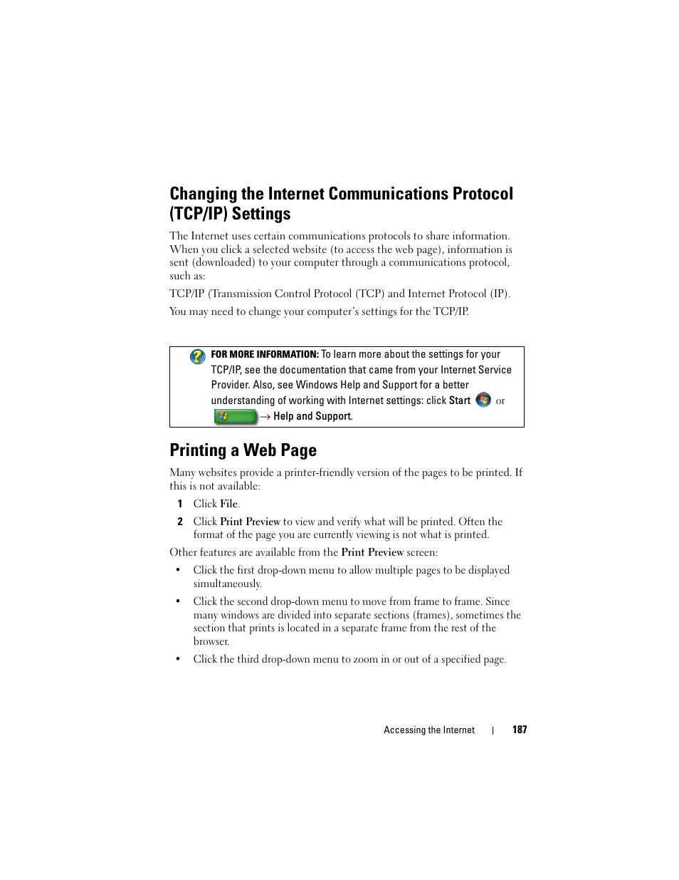 Printing a web page | Dell Studio 1747 (Late 2009) User Manual | Page 187 / 354