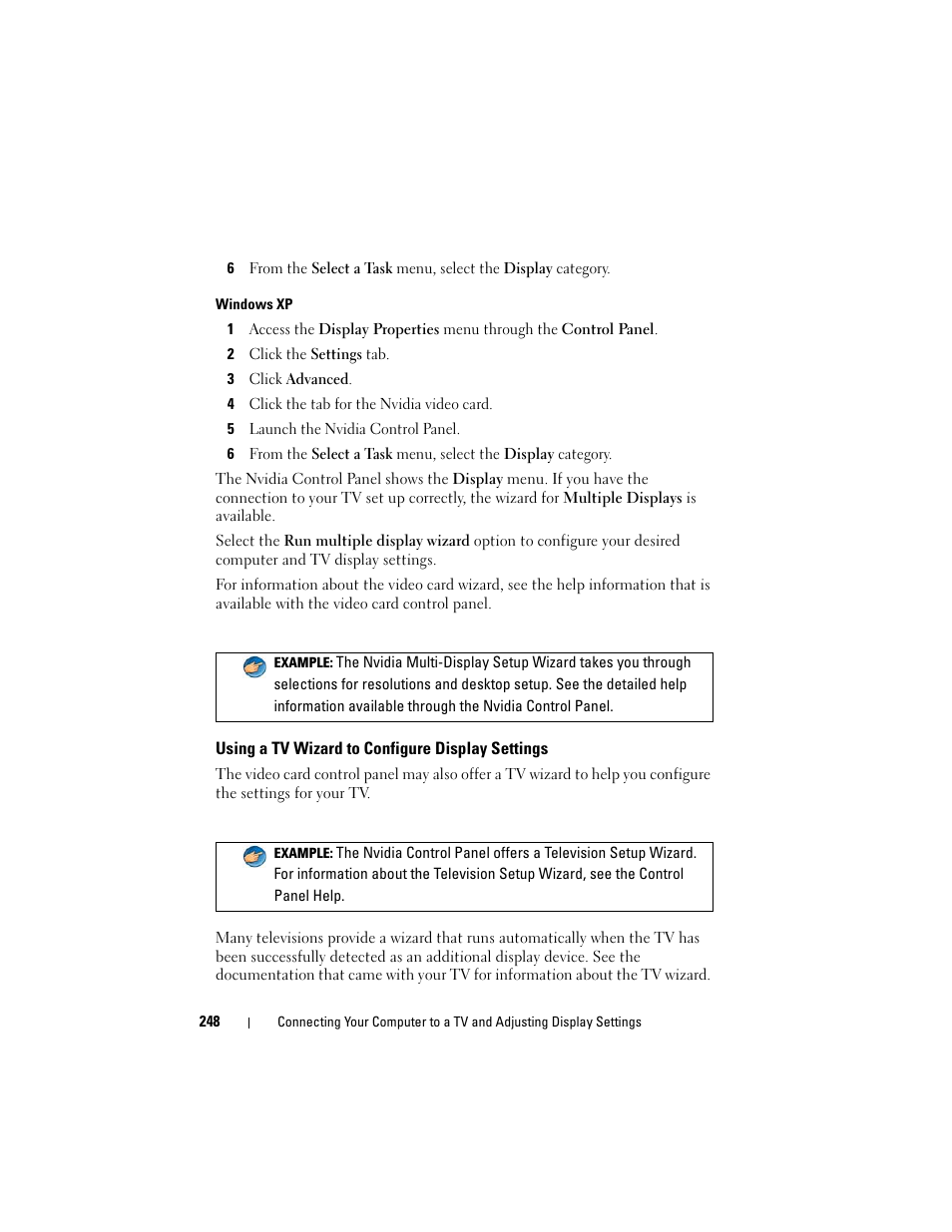 Using a tv wizard to configure display settings | Dell Studio 1747 (Late 2009) User Manual | Page 248 / 354