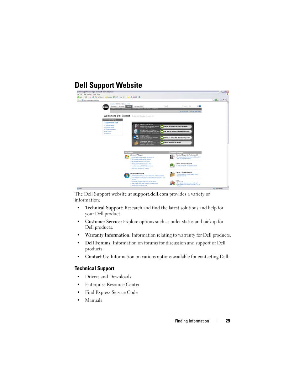 Dell support website, Technical support | Dell Studio 1747 (Late 2009) User Manual | Page 29 / 354