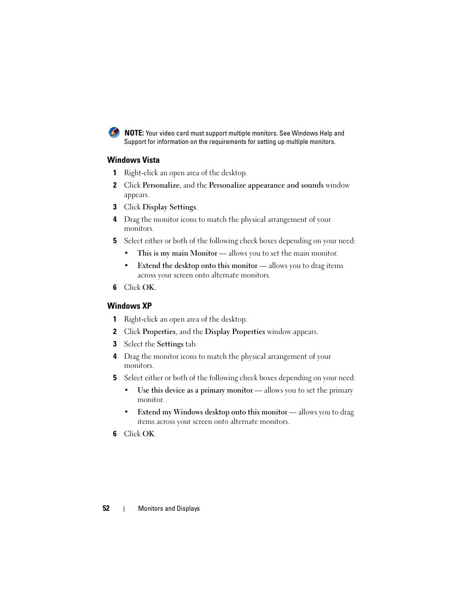 Windows vista, Windows xp | Dell Studio 1747 (Late 2009) User Manual | Page 52 / 354