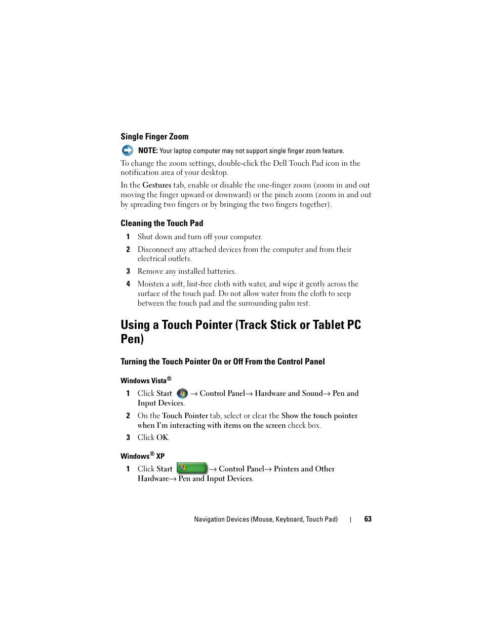 Single finger zoom, Cleaning the touch pad | Dell Studio 1747 (Late 2009) User Manual | Page 63 / 354
