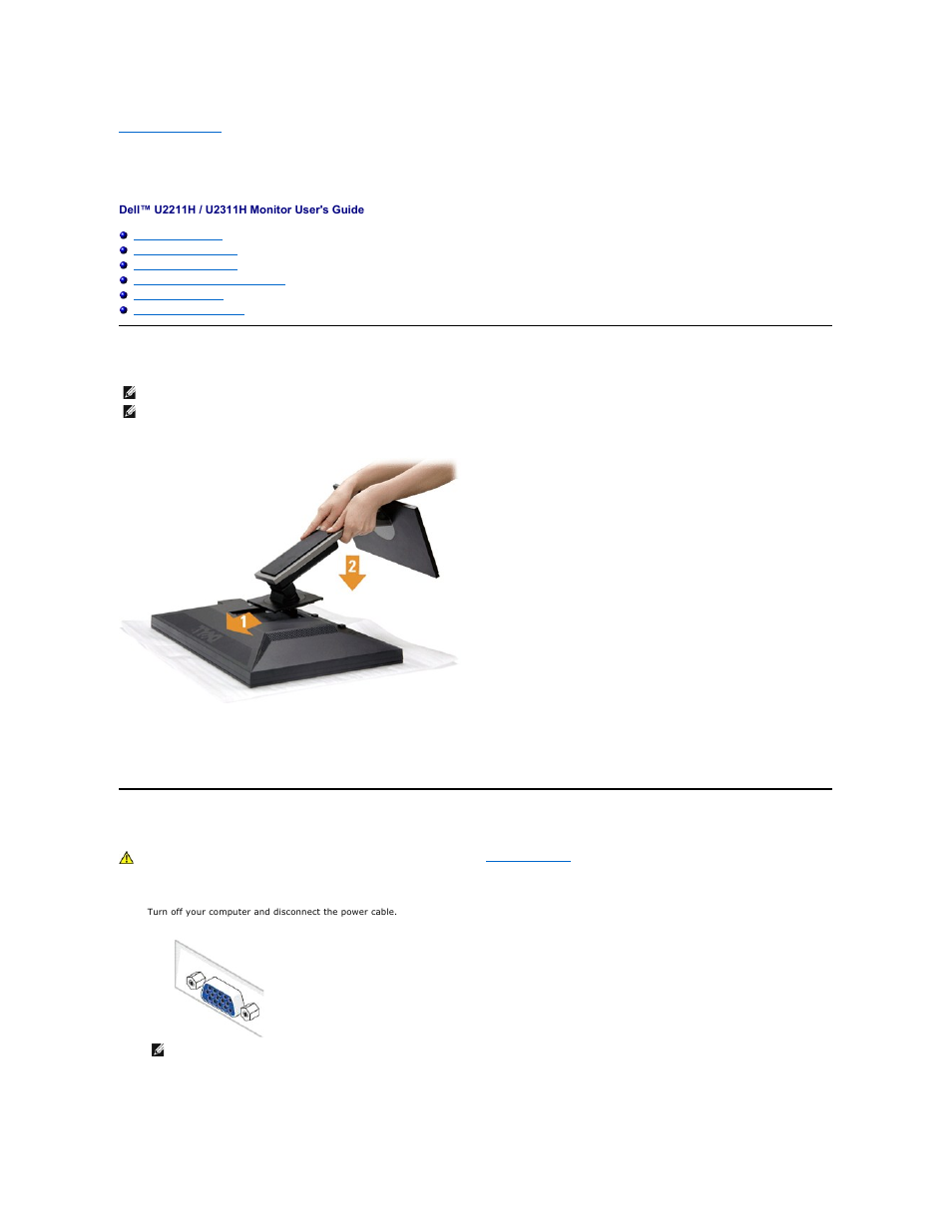Setting up the monitor, Attaching the stand, Connecting your monitor | Dell U2211H Monitor User Manual | Page 30 / 38